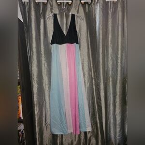 Vintage Black and Multicolor Maxi Dress Nightgown